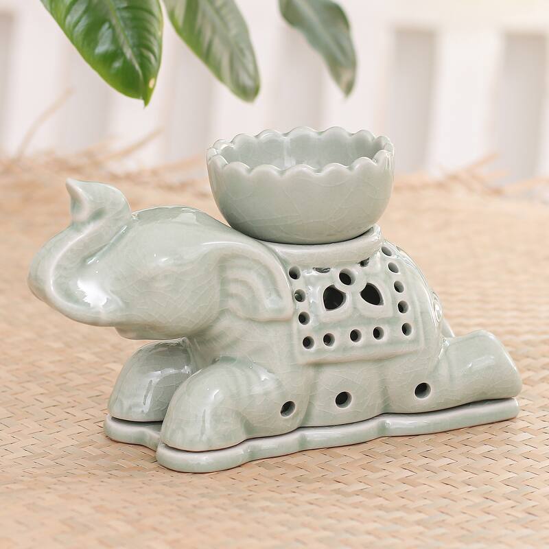 Novica Handmade Royal Elephant Celadon Ceramic Oil Warmer
