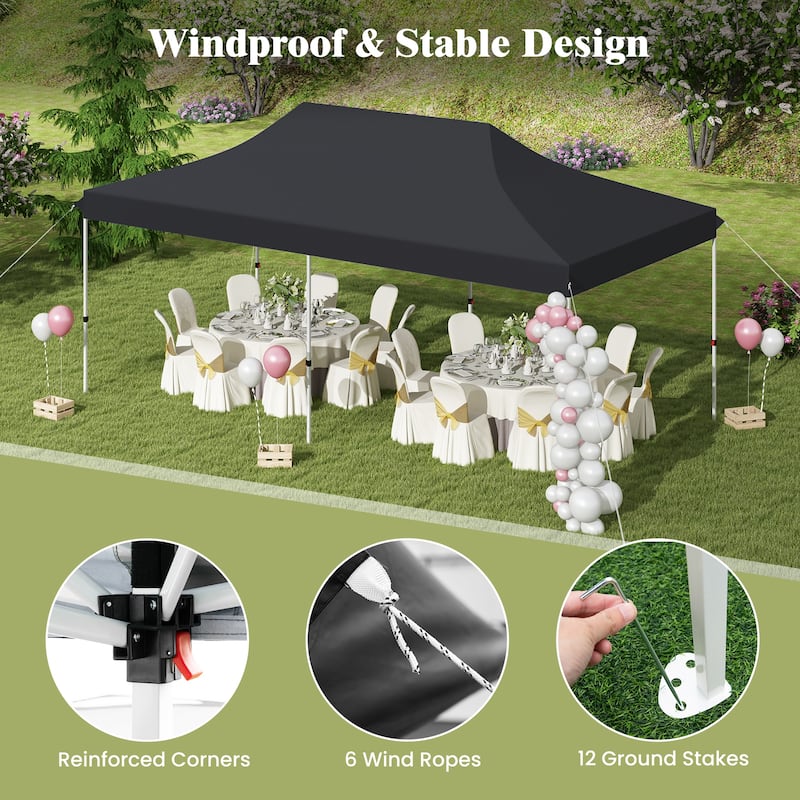 Pop Up Canopy Tent with 6 Sidewalls and Windows for Outdoor Events - 240” x 120” x 116.4”-124.8”
