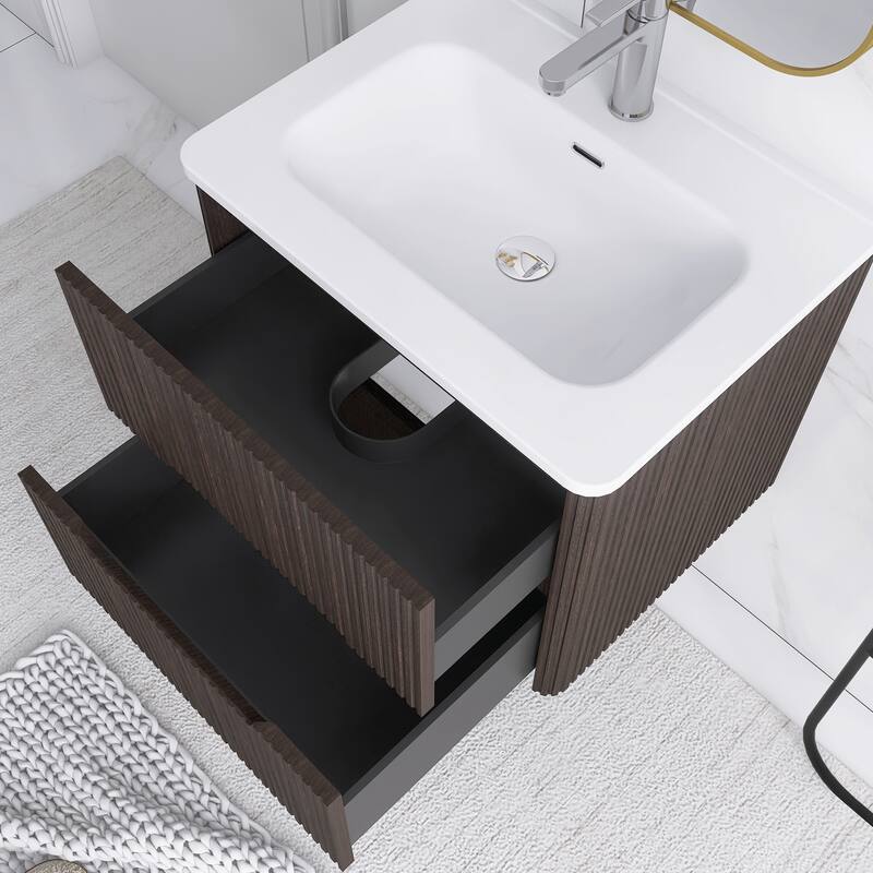 Floating Bathroom Vanity Integrated White Ceramic Sink