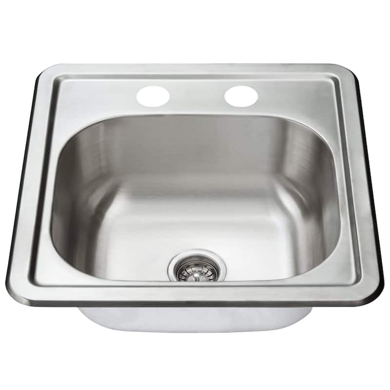 Fine Fixtures Top Mount Stainless Steel Single Bowl - 2 Holes - 15 x 15