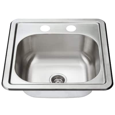 Fine Fixtures Top Mount Stainless Steel Single Bowl - 2 Holes - 15 x 15