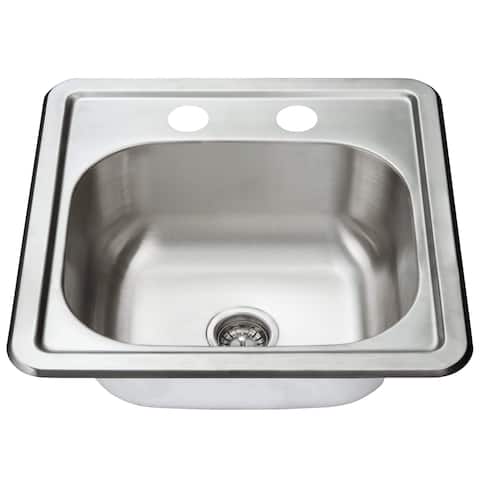 Fine Fixtures Top Mount Stainless Steel Single Bowl - 2 Holes - 15 x 15