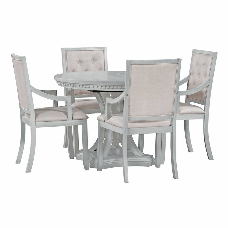 5-piece Dining Set Extendable Round Table and 4 Chairs