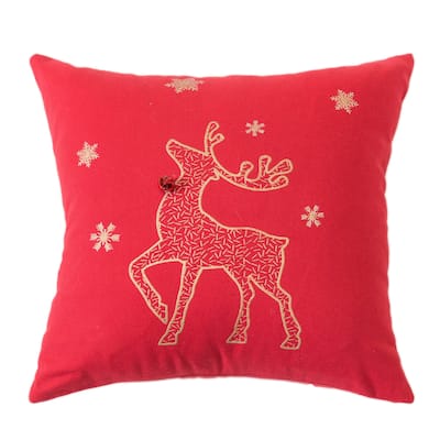 Reindeer Cotton 16" Square Christmas Throw Pillow