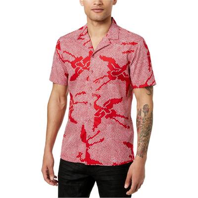 I-N-C Mens Geo Crane Button Up Shirt, Red, X-Small