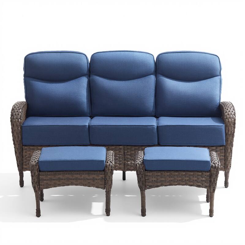 Pocassy Outdoor Wicker Patio Sofa with Ottomans