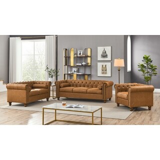 Chesterfield Sectional Sofa Sets 3pcs Couch Brown Button Tufted Lounge ...