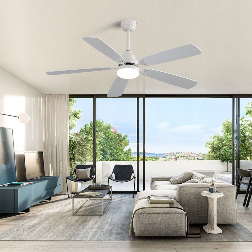 Modern 52 Inch White Ceiling Fan with Light Remote Control, Adjustable Color Temperature Ceiling Fans 6 Speed Wind 5 Blades