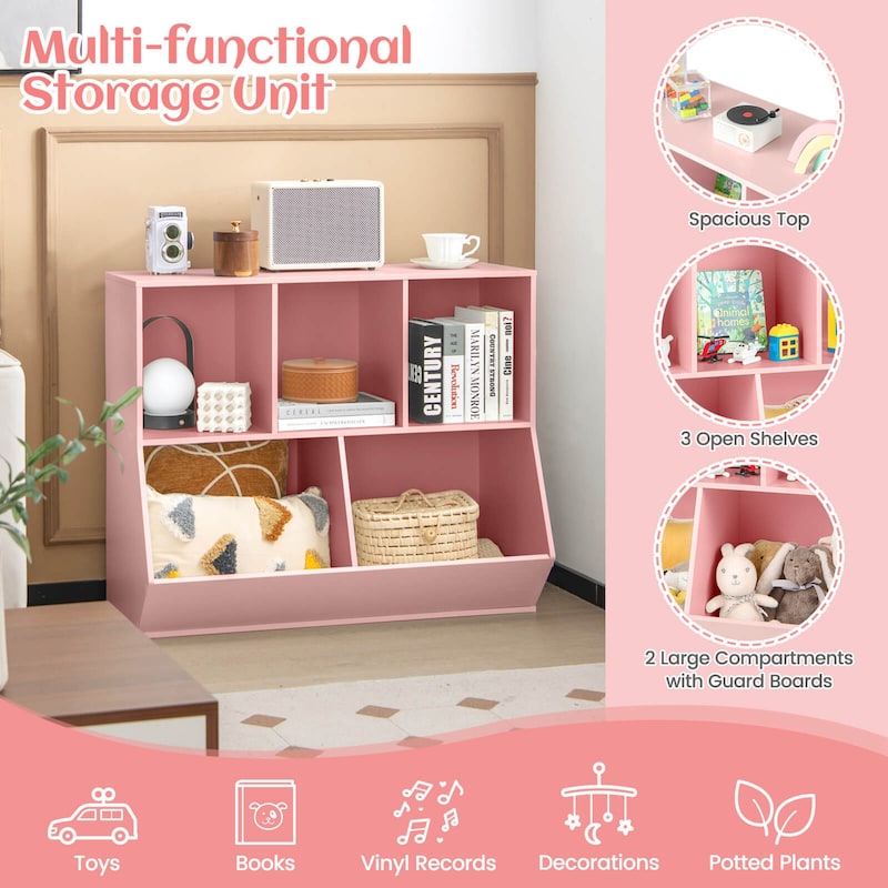 Costway 5-Cubby Kids Toy Storage Organizer Wooden Bookshelf Display - See Details