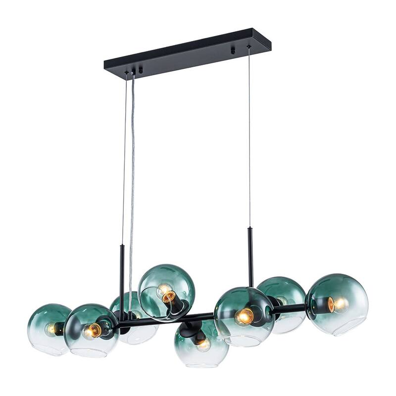 Modern 8-Light Glass Globe Linear Sputnik Island Chandelier Semi Flush