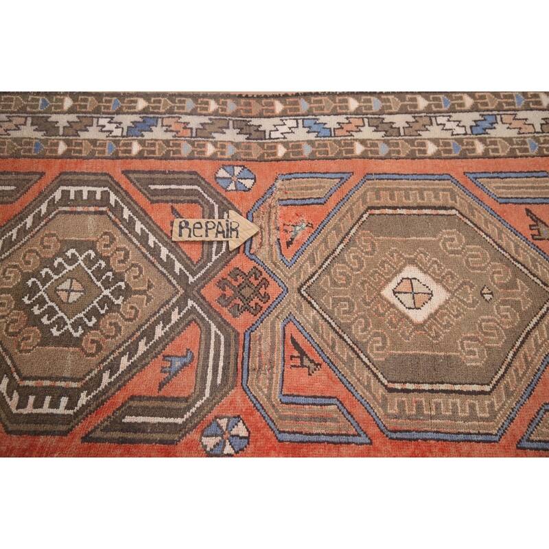 Hand Knotted Oriental 100% Wool Carpet Traditional Tribal Coral Hamedan Runner Rug - 13' 2'' X 3' 5''