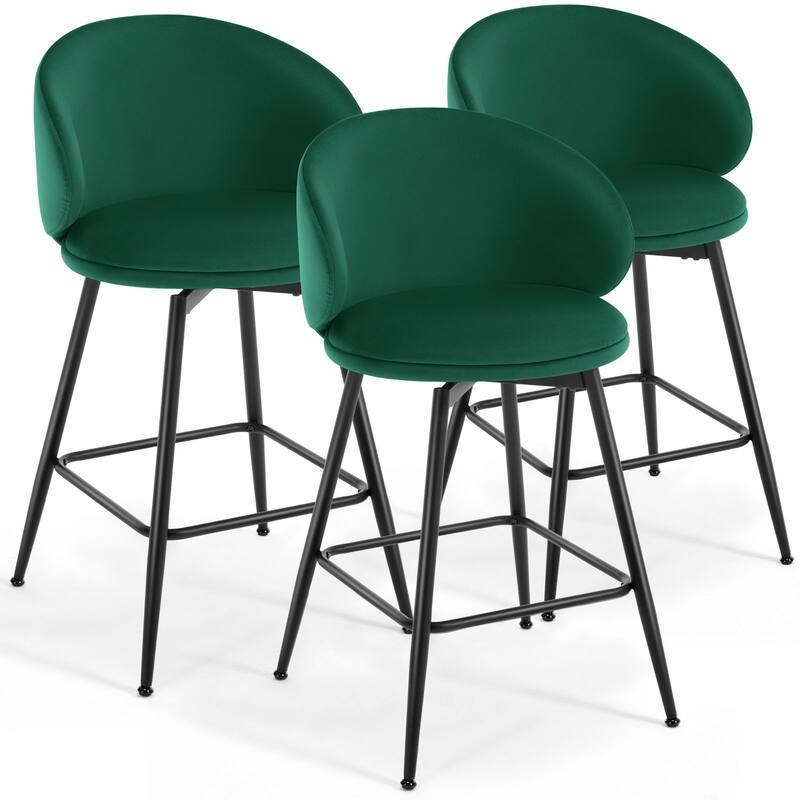 26"/30" Velvet Upholstered Swivel Counter/Bar Stools Set of 2/3 - Set of 3 - Green - Counter Height