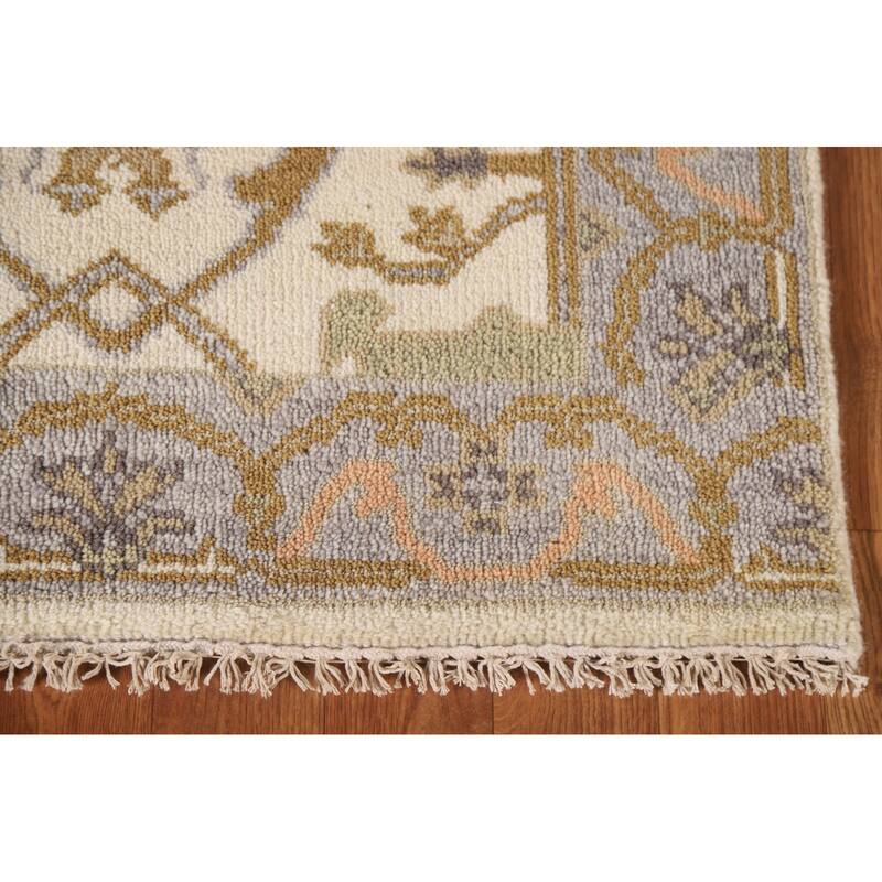 Geometric Oushak Oriental Runner Rug Handmade Wool Carpet - 2'7"x 7'11"