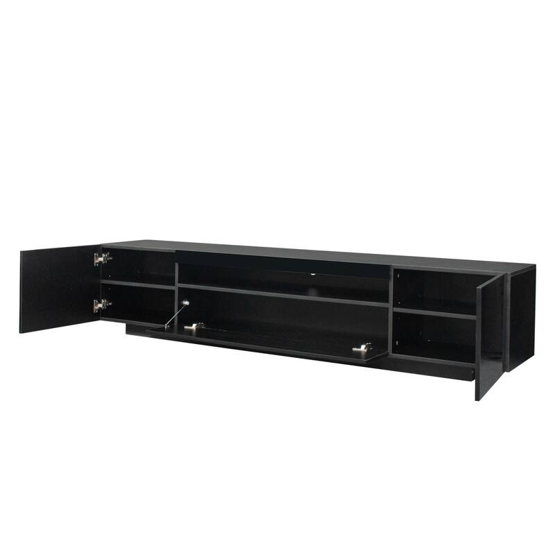 Black Modern 78.74" TV Stand with LED Lights and Storage Cabinet for Living Room