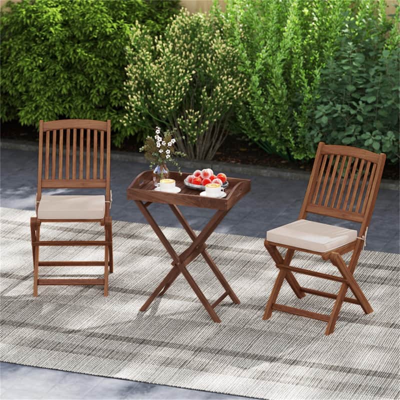 Teak Wood Tray Table Foldable Design with X-Shaped Frame for Living Room or Patio Use - 24" x 16" x 28"