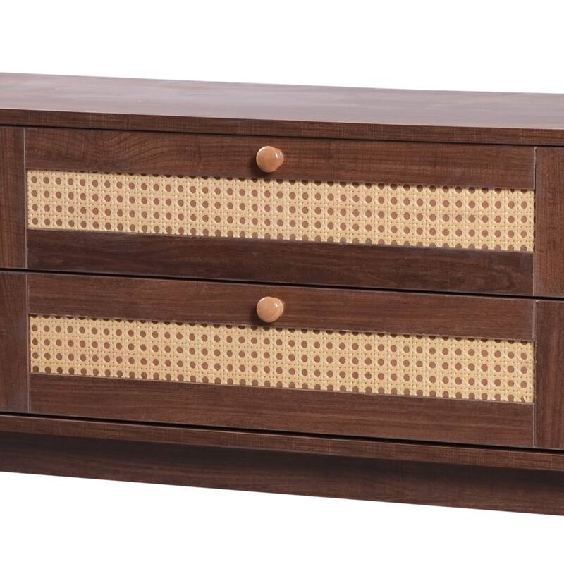 Rattan TV Stand Console Table with Storage Cabinets for TVs up to 75'' - 66.93" x 15.55" x 18.11"