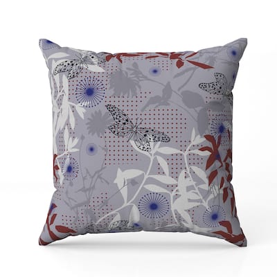 Butterfly Floral Orbit Faux Suede Reversible Throw Pillow Red and Blue