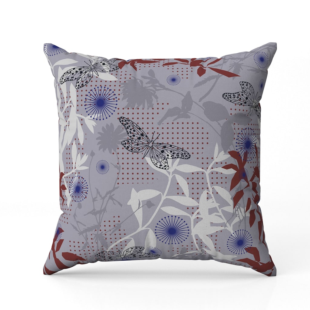 Butterfly Floral Orbit Faux Suede Reversible Throw Pillow Red and Blue