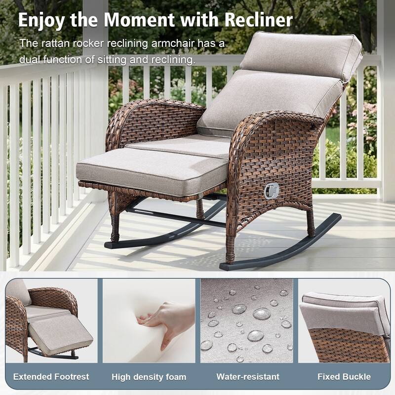 Pocassy Patio Rocker Chaise Lounge Chairs with Adjustable Backrest Set.