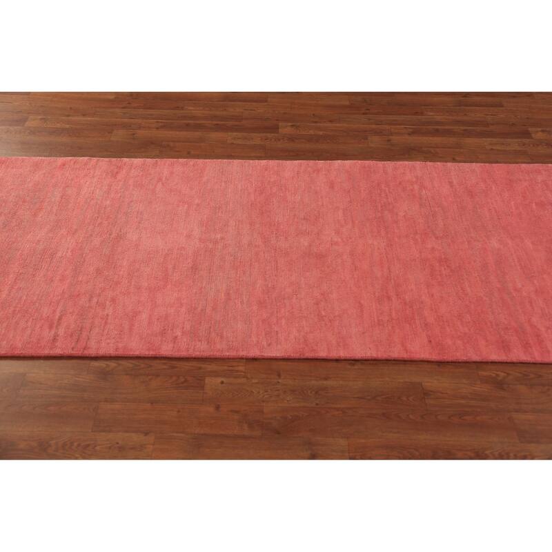 Pink Gabbeh Runner Rug Hand-Knotted Wool Carpet - 3'2" x 9'9"