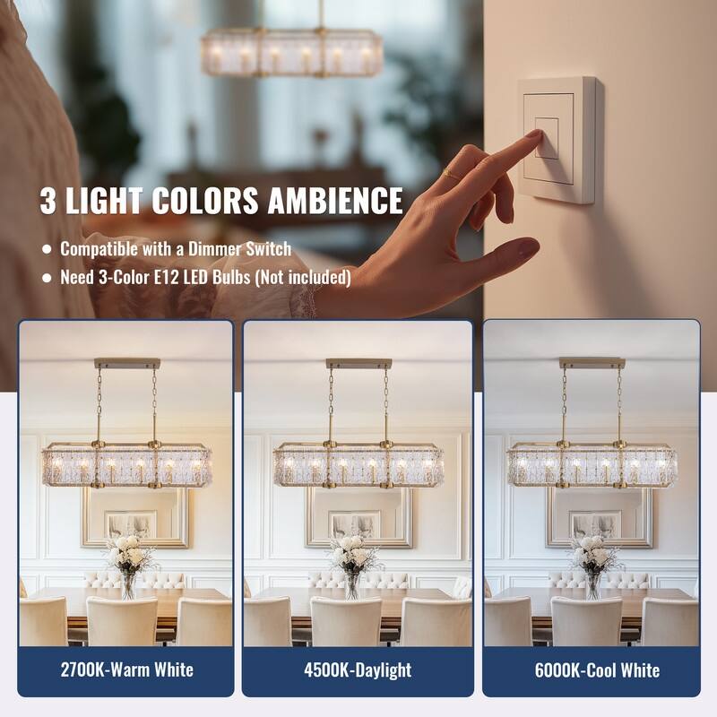 40 in. Brass Modern Crystal Chandeliers 16-Light Gold Rectangular Chandelier for Dining Living Room Kitchen Island