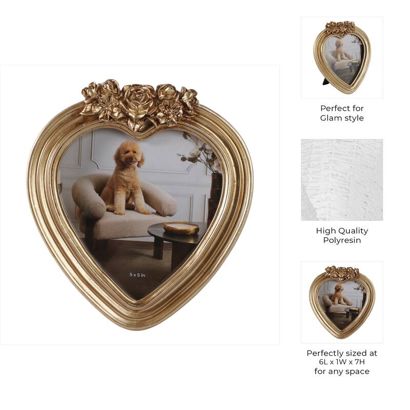 Polyresin Decorative Frame Photo Heart Shape Glam Style Ornate Accents
