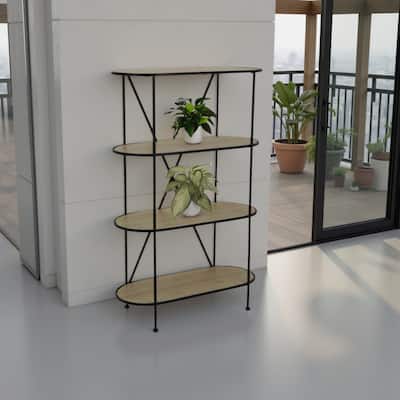 Kellie, Plant Display Stand, 4 Shelves, Black Metal Brown Wood 38 Inch