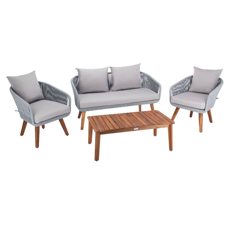 SAFAVIEH Outdoor Tobia 4-Piece Patio Conversation Set - 55W x 30D x 28H