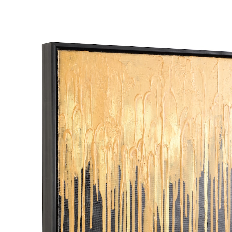 Gold Canvas Melting Drip Abstract Framed Wall Art with Black Frame