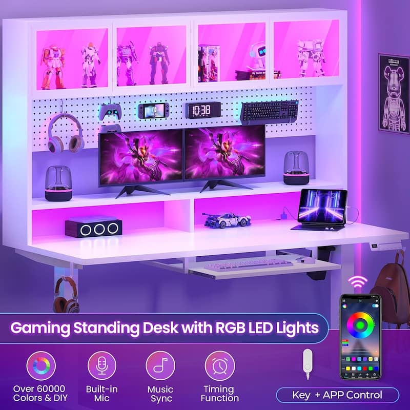 Electric Standing Desk Storage Height Adjustable Gaming Desk Hutch Pegboard