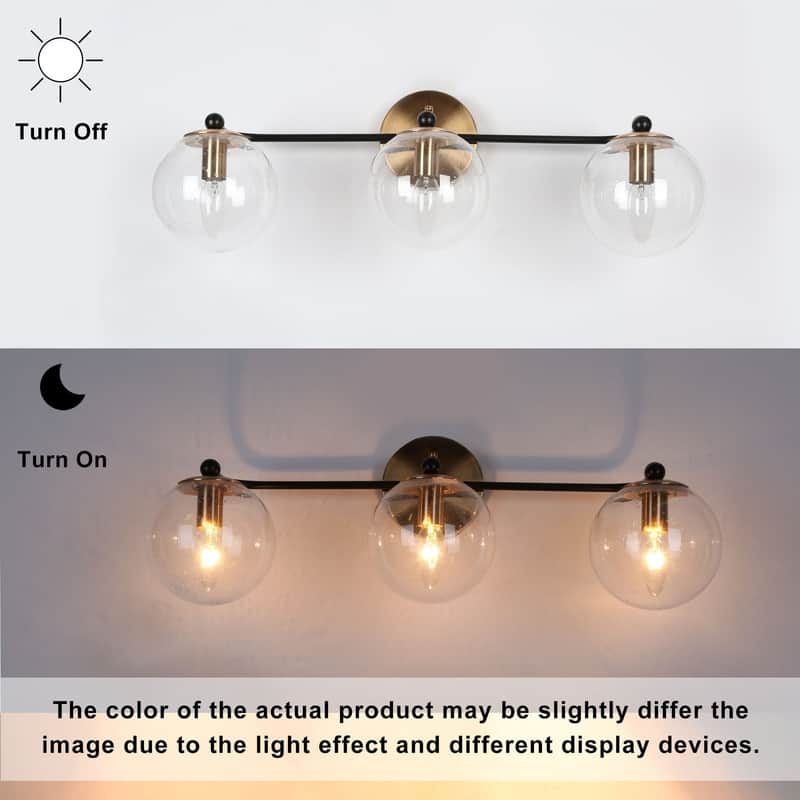 Modern Glam Black Gold 2/3/4 Light Bathroom Vanity Light Globe Seeded Glass Wall Sconces
