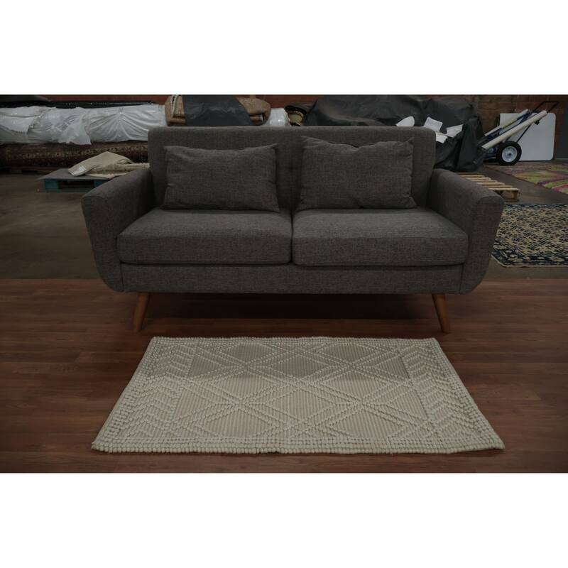 Hand Knotted Oriental 100% Wool Carpet Modern Geometric Beige & Ivories Moroccan Area Rug - 3' 10'' X 2' 3''