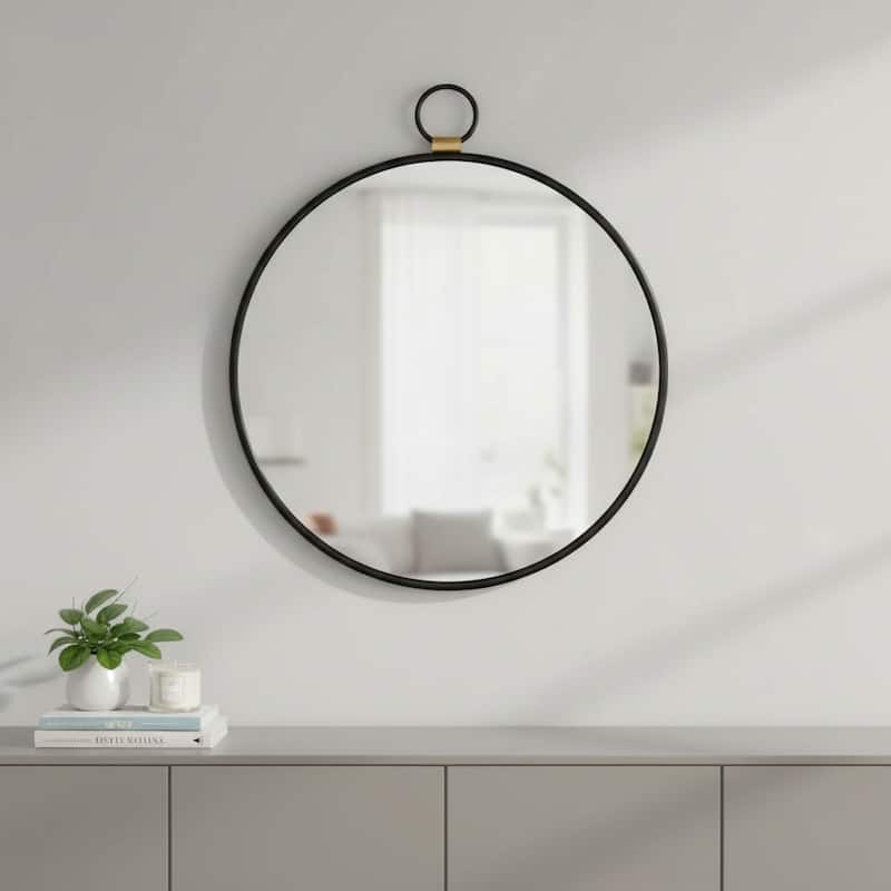 HomeRoots 28" Black Round Iron Framed Accent Mirror - 24' X '27.6' X '0.8
