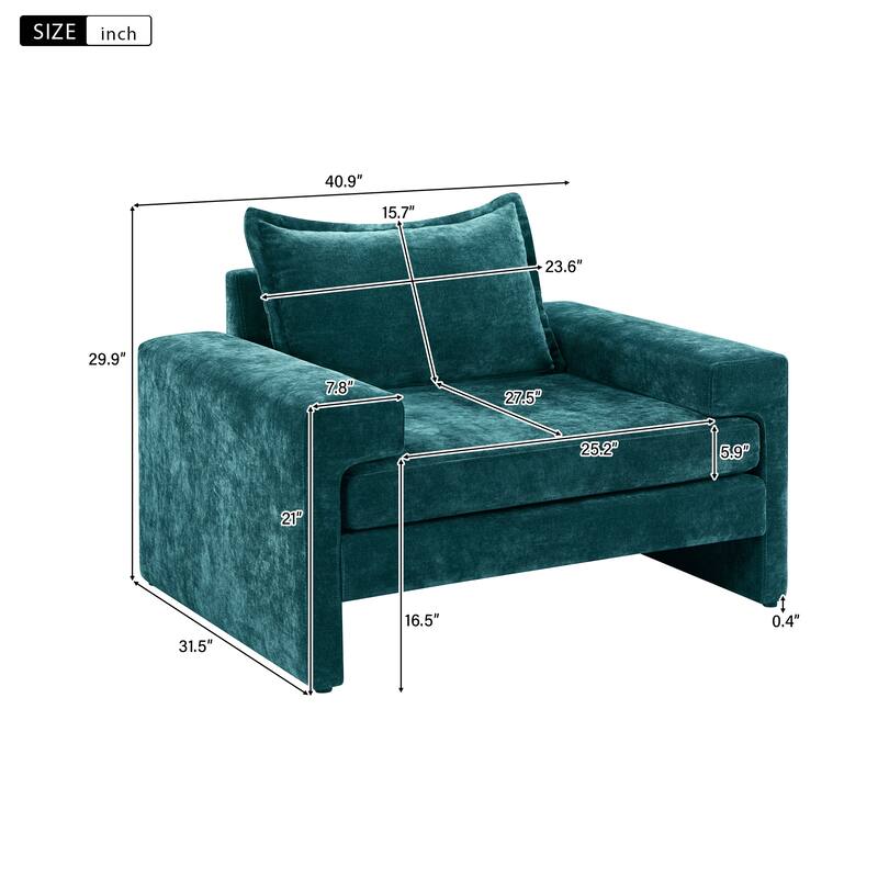 Roomfitters Chenille Upholstered Accent Armchair with Wide Armrests, Ergonomic Lounge Chair