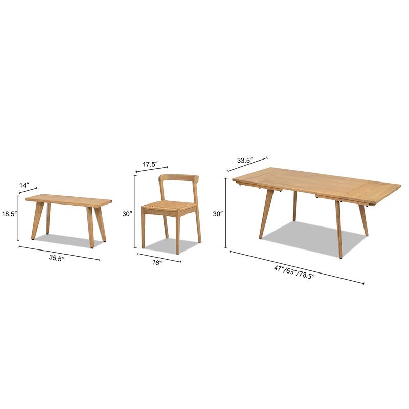 Jennifer Taylor Home Capri Solid Oak Wood Extendable Leaf Dining Set