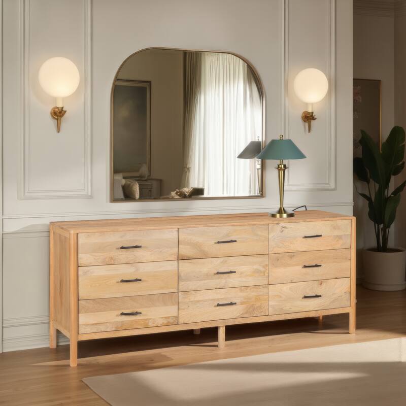Geti Dresser 9 Drawers, 84 Inch Wide, Handcrafted Natural Oak White Mango Wood,
