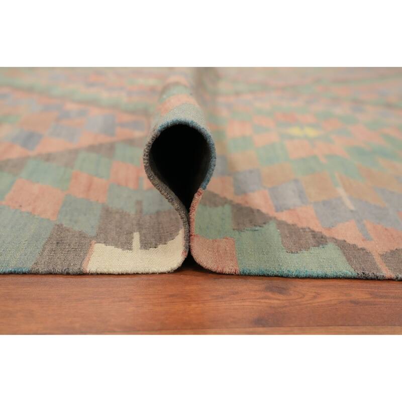 Hand Woven Oriental 100% Wool Carpet Southwestern Tribal Coral Kilim Area Rug - 7' 1'' X 5' 8''