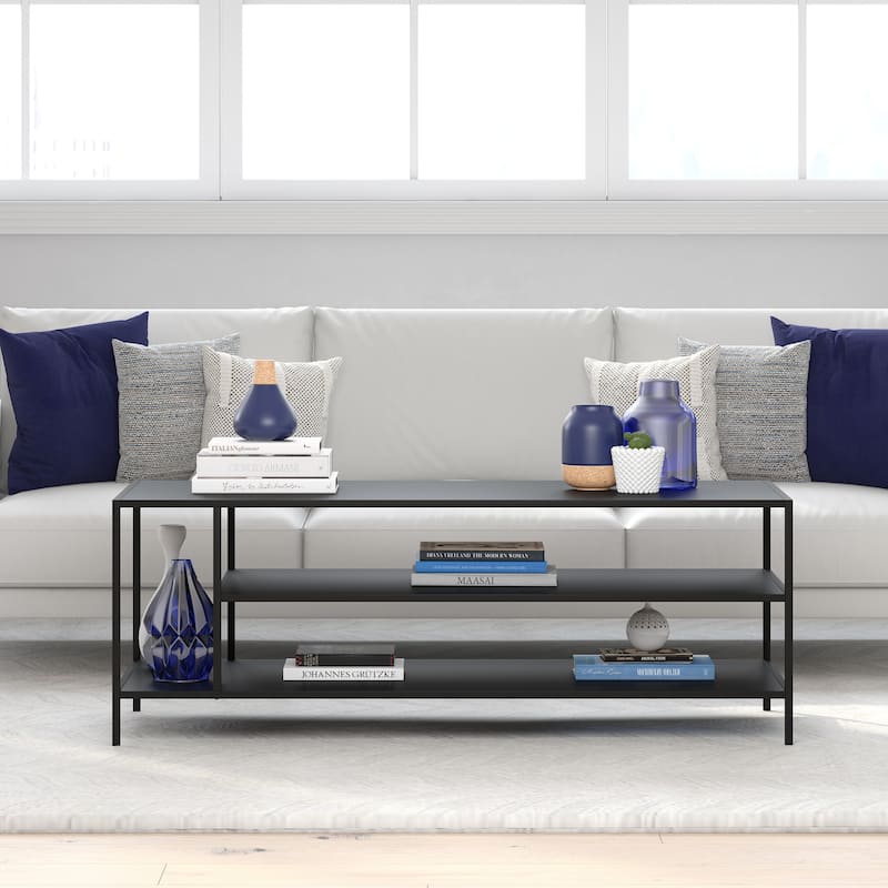46-Inch Steel Coffee Table with Two Shelves for Living Room Storage - 46” x 20” x 17”