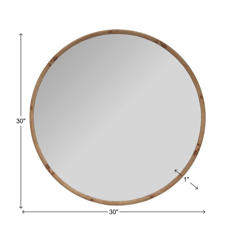 Burled Round Mirror - 30H x 30W x 1D