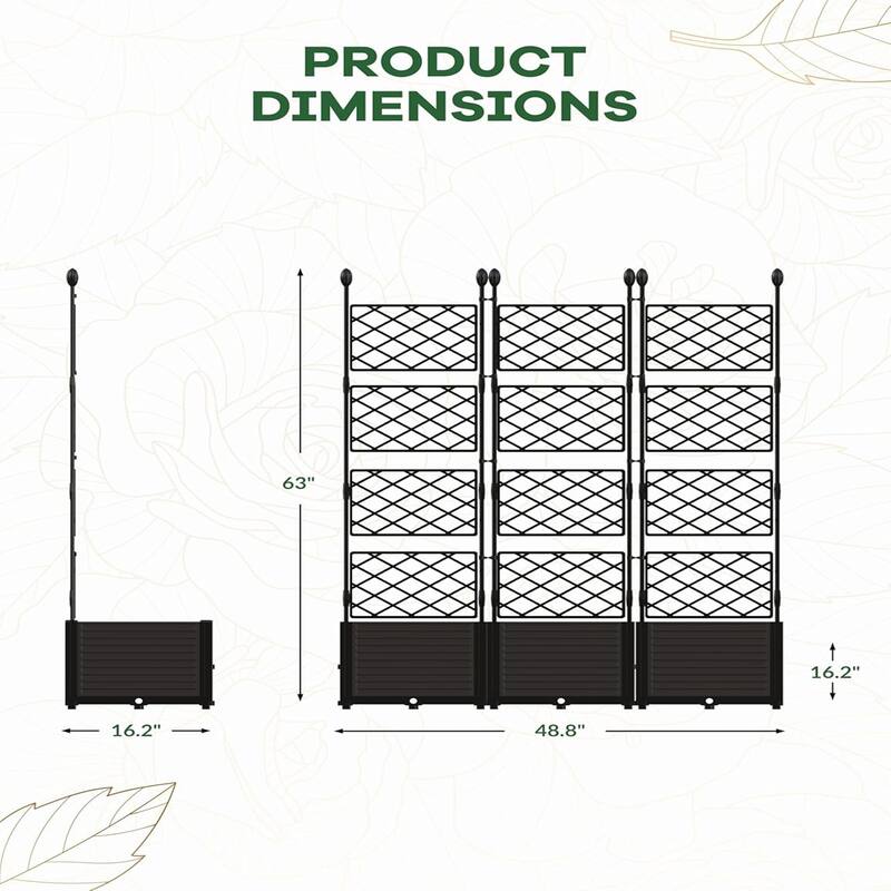 48 x16 x 63 in Modular Vertical Garden Kit 3-Pack Raised Planter Boxes with Trellis Panels
