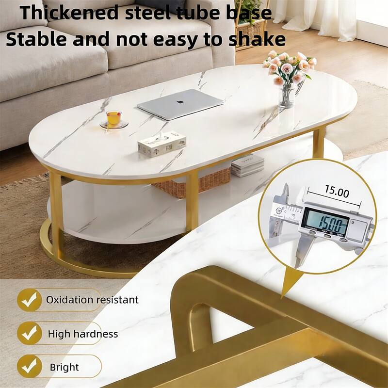 Modern White Gold Double Deck Dining Table Coffee Table