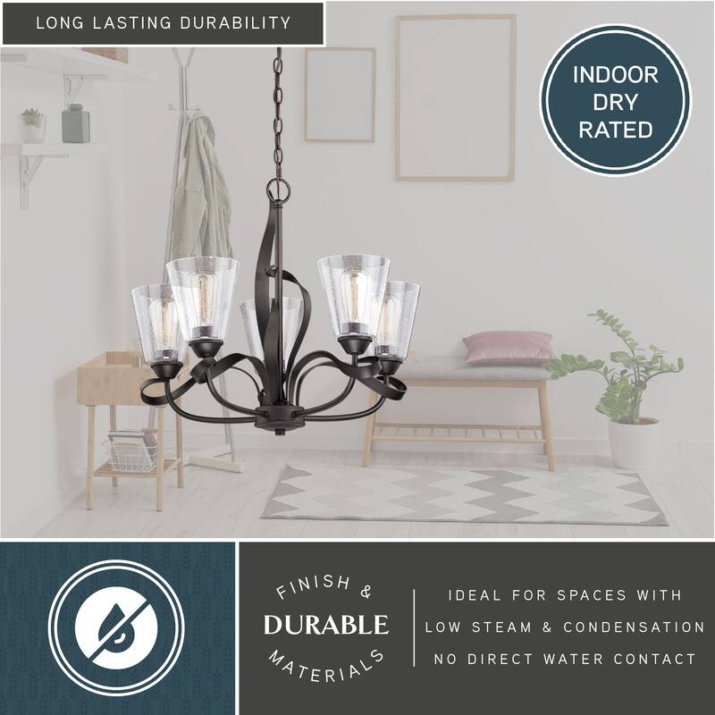 Cinta 5 Light Bronze Chandelier Clear Glass - 24.5-in W x 21-in H x 24.5-in D