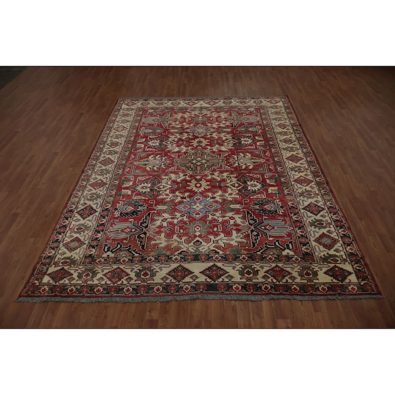 Hand Knotted Oriental 100% Wool Carpet Traditional Geometric Red Super Kazak Area Rug - 10' 8'' X 8' 0''