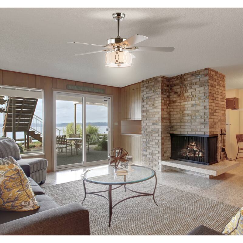 Kate 3-Light Transitional Glam Drum Shade LED Ceiling Fan With Remote, by JONATHAN Y - 52"