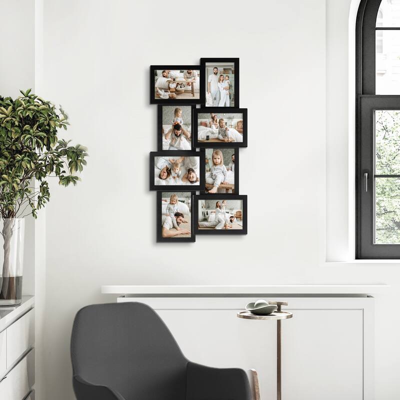 HELLO LAURA Retro 8-Opening 4"x6" Gray PVC Collage Photo Wall Frame Showcase