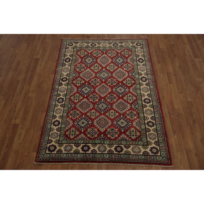 Hand Knotted Oriental 100% Wool Carpet Traditional All-Over Red Kazak Area Rug - 5' 11'' X 4' 2''
