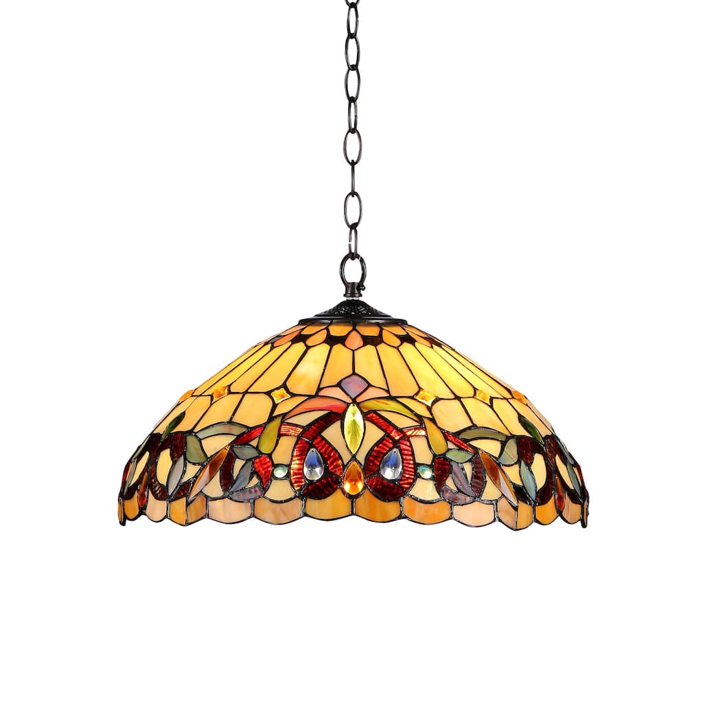 Tiffany-Style Victorian Design 2-light Dark Bronze Hanging Pendant