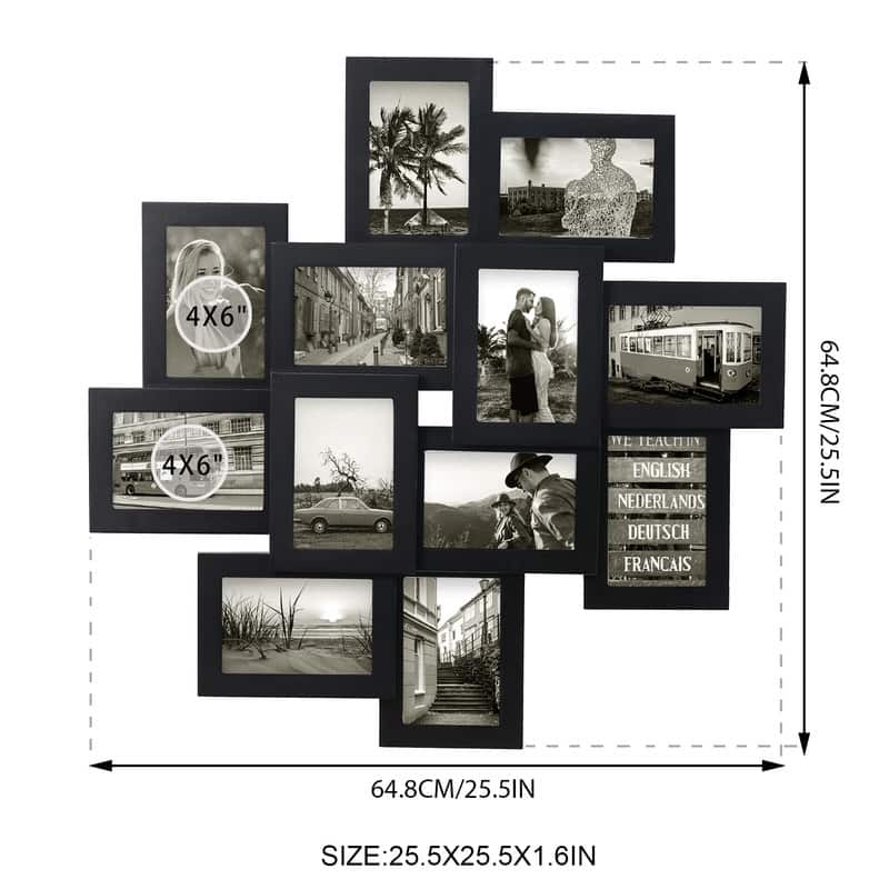 Adeco Decorative Wall Wood Hanging Photo Frame 12- 4 x 6 Inch Openings