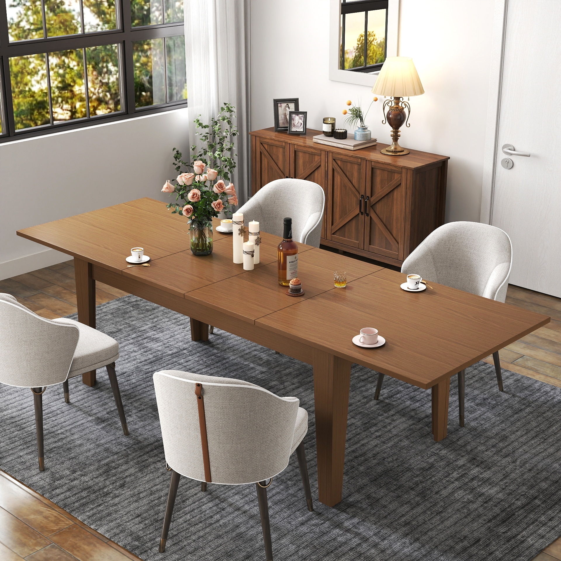 Dining Table, 106.3" Large Extendable Kitchen Table