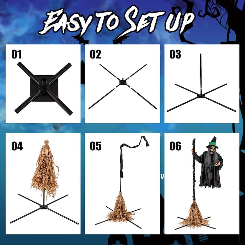 Costway Witch on Broom Halloween Animatronic Life Size Halloween Prop - See Details